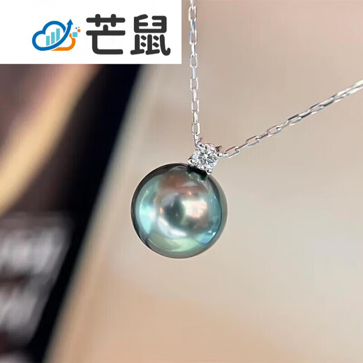 Mang rat seawater black pearl malachite green king pendant gold bright round pearl necklace 9-10mm malachite green