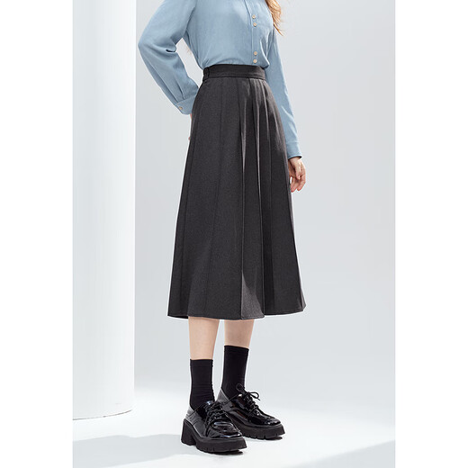 Betu Women's 2025 Winter New Style Mid-High Waist Striped Design Retro Umbrella Skirt Skirt Women 2510T73 Dark Gray L