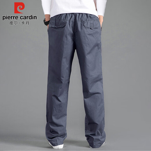 Pierre Cardin overalls men's spring and autumn loose straight casual pants men's pure cotton long pants men's dark gray XL