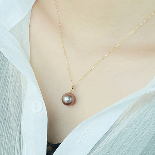 MHFDO pearl necklace romantic purple freshwater pearl pendant round bright light 14-15MM for girlfriend white beads 18K gold holder black beads silver holder 14-15mmx45cm
