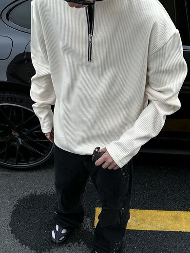 Midele wool cardigan men's zipper jacket autumn 2025 Henry collar European pit texture fabric half-zip sweatshirt men's spring dark gray M 90-120Jin Jin equals 0.5 kg