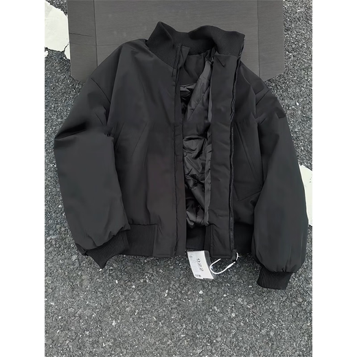 QuMile American cleanfit pilot coach jacket men's autumn and winter loose trendy workwear short baseball jacket black XL