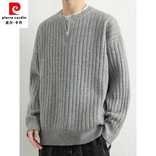 Pierre Cardin half-zip sweater for men autumn and winter 2025 new loose American style Henry collar sweater textured sweater for men 7023 black upgraded version M