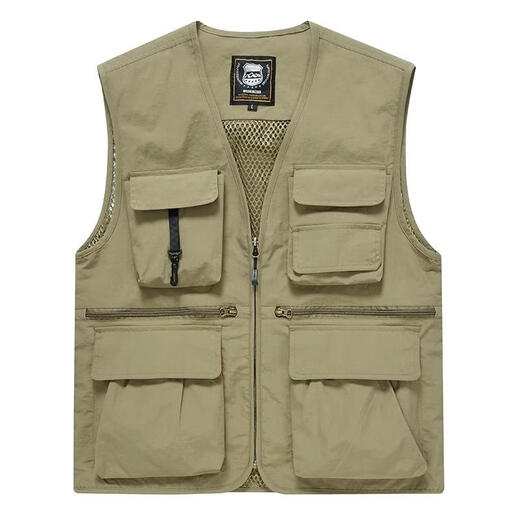 MKFZ multi-pocket vest men's workwear loose fishing photography director media work clothes vest with printed logo black 8899 S