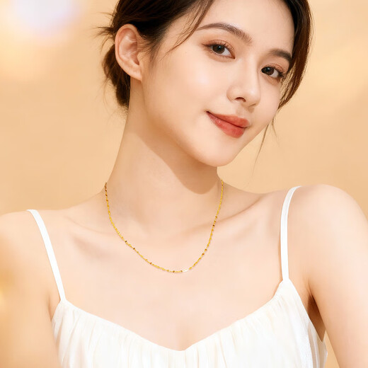 China Gold 18K Gold Necklace Women's Foot Gold Chain Pendant Clavicle Chain Jewelry Birthday Gift Girlfriend Wife Wedding Anniversary 18K Lip Chain Jingsuda