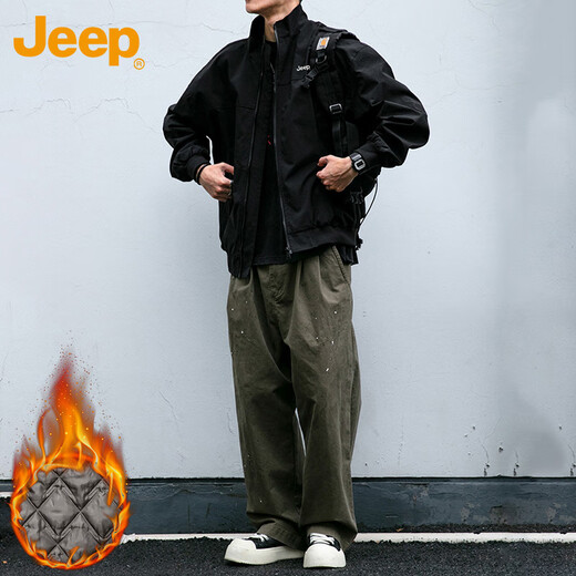 Jeep (JEEP) jacket men's coat autumn and winter stand collar executive casual loose American clothes men's black cotton XL