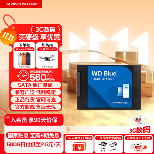Western Digital (WD) ordinateur de bureau portable Disque SSD SA510 SATA M.2 Blue série Technologie 3D lecture et écriture haute vitesse WD Blue SATA | Modèle performant haute capacité 1 To