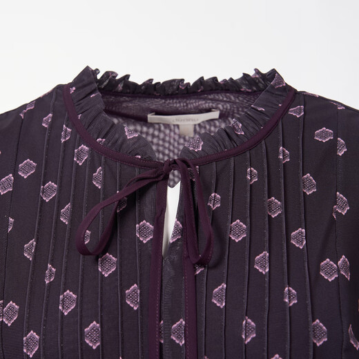 敦奴（DUNNU）2025秋季新款印花系带领蝴蝶结减龄衬衫女 正黑色 2XL