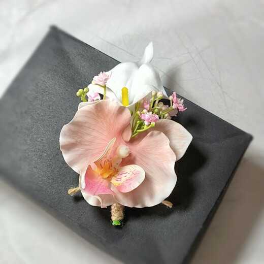 Calla lily, butterfly orchid, pink corsage knot, wedding groomsmen, bridesmaid, bridegroom and bride brooch set, beautiful full note, pink butterfly orchid wrist flower
