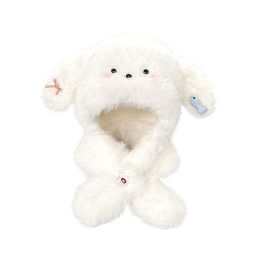 CTRLEND2025 New Cute Puppy Ears Plush Hat Scarf All-In-One Winter Ear Protection Cold Warm Lei Feng Hat Small Fish Puppy Plush Hat
