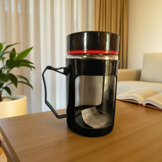 New glass business explosion-proof green tea cup handle large capacity handle office tea cup anti-fall cup new upgraded black 500ml 1 piece