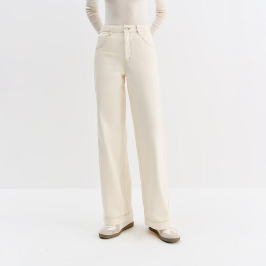 Fanslanen original cow color straight high waist jeans for women winter 2025 new long and short version versatile pants 4304 milk white short style XS