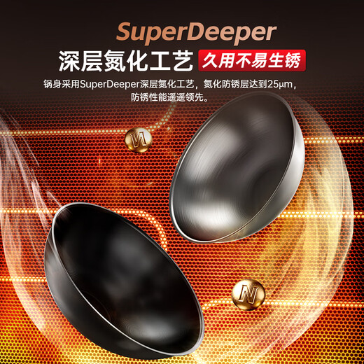 Konbach titanium fragrant iron pot uncoated anti-rust wok non-stick pot 32cm household flat bottom wok induction cooker gas universal