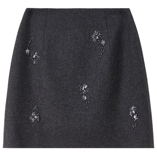 Shandubila winter thick wool wool warm skirt women's small elegant A-line skirt temperament beaded short skirt