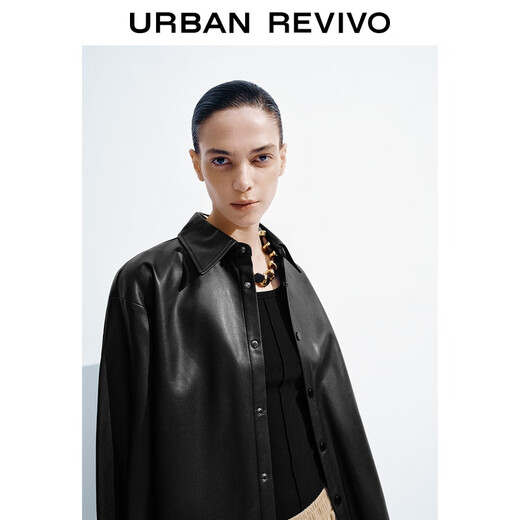 UR show same style 2026 spring new women's modern PU loose blouse shirt UWM250120 black S