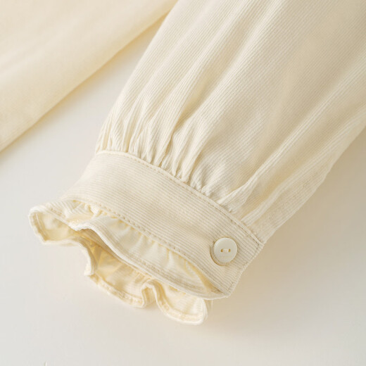 INMAN Pure Cotton French Ruffled Stand Collar Shirt Women's 2025 Autumn Temperament Commuting Long-Sleeved Corduroy Shirt Apricot S