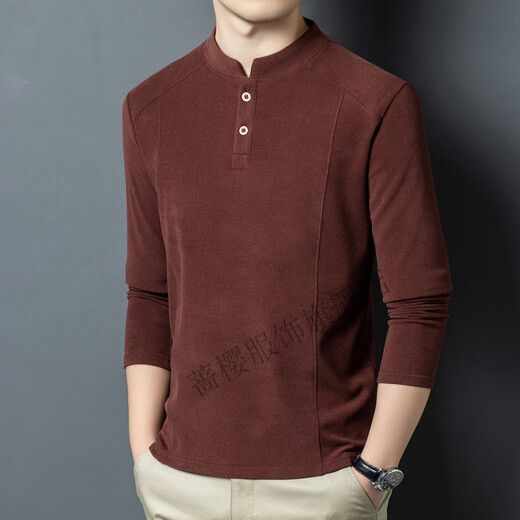 Qiangying Xialuo light luxury brand men's clothing 2025 autumn and winter double-sided German velvet bottoming shirt men's Henry collar versatile long-sleeved sweatshirt Gray M 165 suitable for 90-115 Jin Jin equals 0.5 kg