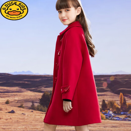 G.DUCKKIDS Girls' Woolen Coat Autumn and Winter Fashionable Red New Year's Clothes Middle-aged Girls' Woolen Coat Thickened Cotton Red Single Layer 150 Height 140-145cm 11-12 years old