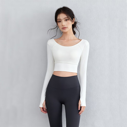 Yu Hee Hee, beautiful autumn and winter yoga clothing set, new high-end fitness, Pilates training, running, milky white top + gray pants S (100Jin Jin is equal to within 0.5kg)