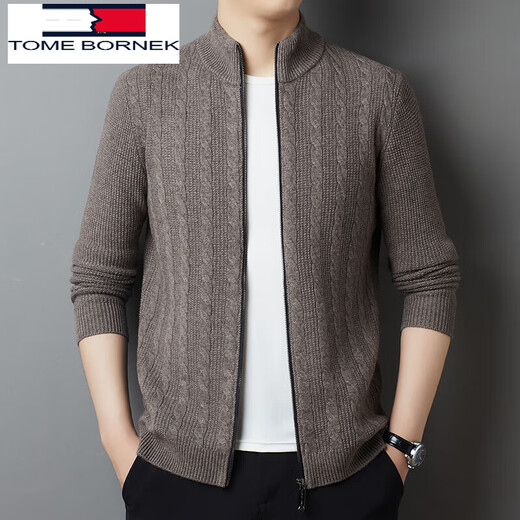 TOME BORNEK Tommy Tommy 100% wool knitted cardigan men's spring and autumn new stand-up collar zipper jacquard sweater jacket medium gray 165/84A