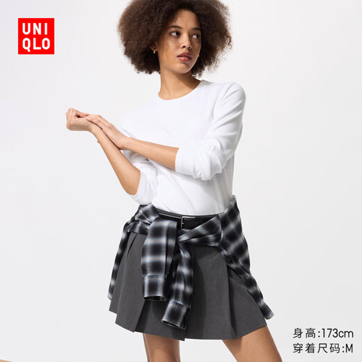 Uniqlo Women's Smooth Stretch Cotton Round Neck T-Shirt/Long Sleeve Basic Fit New Style 480869 00 White M /160/84A