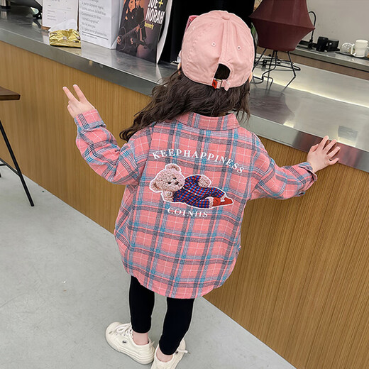 Girls' shirt long-sleeved spring and autumn 2025 new style children's tops big children's plaid trendy casual plaid shirt 160 cm