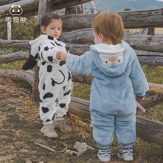 Guiqi Bear Milk Velvet Infant Antibacterial Warm Jumpsuit Baby Hooded Cotton Anti-static Romper for Winter
