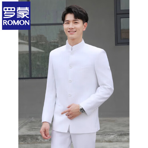 ROMON high-end Chinese tunic suit suit men's youth slim-fit stand-up collar suit Chinese style wedding dress Chinese style Tang suit Chinese stand-up collar black top + pants XL 180 weight 135-155 Jin Jin equals 0.5 kg