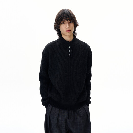 Weilang's store autumn and winter American retro thickened Henry collar sweater men's high-end lazy style sweater couple trend gray XL