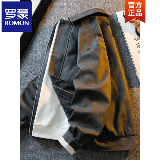 ROMON American retro distressed suede leather jacket men's spring and autumn trend versatile lapel handsome motorcycle jacket brown M (100-120Jin Jin equals 0.5 kg)