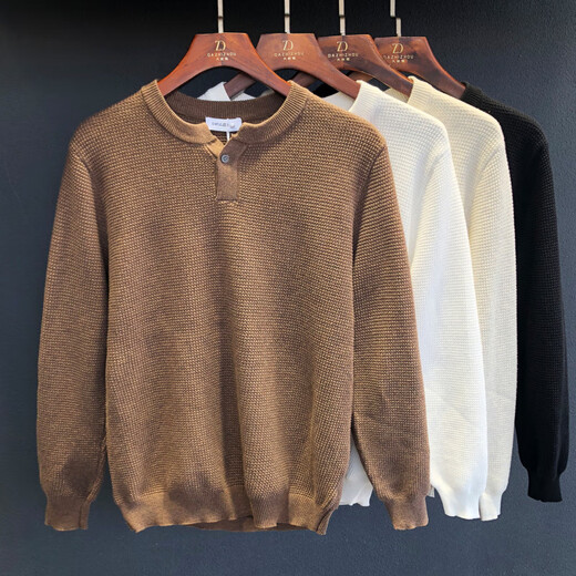 Beihai Erxiang Autumn New Men's Henry Collar Sweater Tops Versatile Simple Solid Color Breathable Fashion Bottoming Apricot L 120-135Jin Jin equals 0.5kg