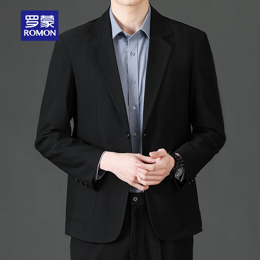 ROMON suit men's four seasons slim professional business formal top men's suit jacket casual men's black XL