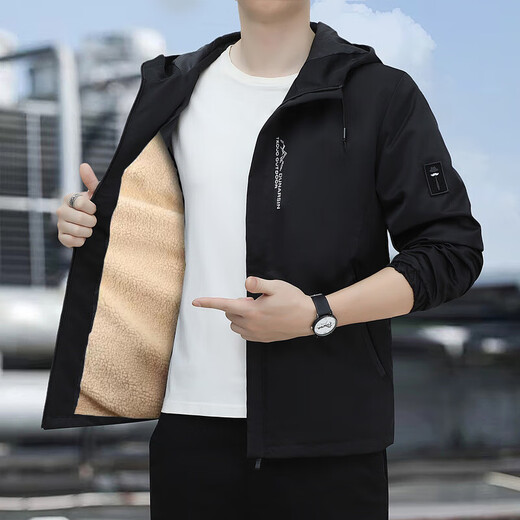 Jacket Men's 2025 Autumn and Winter New Loose Trendy Versatile Hooded Jacket Men's Velvet Thickened Casual Windbreaker Mist Blue 4XL