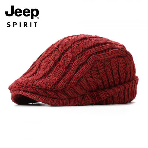 JEEP knitted woolen hat British beret women's versatile forward hat ear protection plus velvet warm men's peaked cap autumn and winter dark gray M (56-58cm)