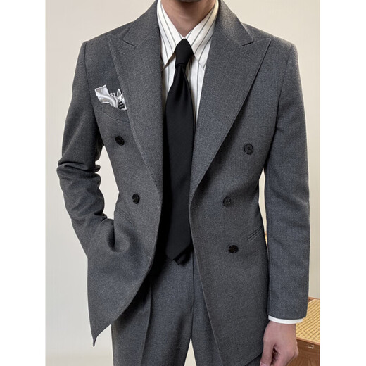 BG GLAMURB light luxury brand suit suit ready-to-wear brushed suit suit men's double-breasted lapel collar casual business suit khaki (suit + pants) L