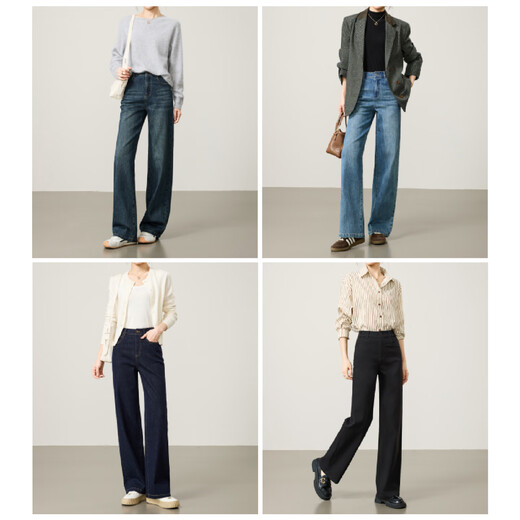 逸阳（ESE-Y）加绒宽边九分直筒牛仔裤女小个子2025年冬季新款裤子 复古蓝 28