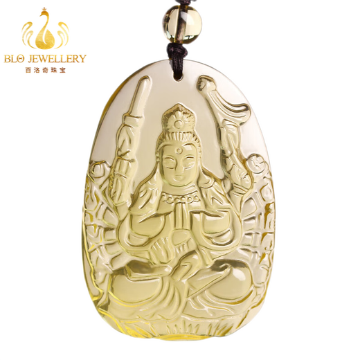 Bailuoqi Citrine Twelve Zodiac Zodiac Buddha Pendant Men's Necklace Zodiac Dragon Puxian Bodhisattva Pendant Amulet Dog/Pig Amitabha Bead Chain Style (Adjustable)