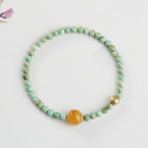 Potala Palace Original Mine Green Pine Beeswax Bracelet 925 Silver Transfer Beads Millet Beads Bracelet Men's and Women's Birthday Gift for Girlfriend