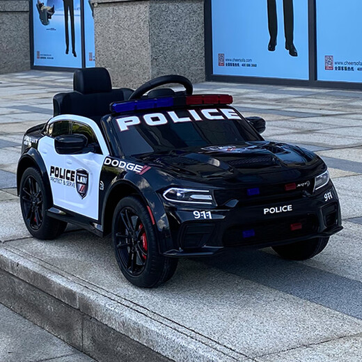 Lookbaby (lookbaby) genuine authorized Dodge children's electric car children's electric car children's car drivable children's car police car standard black and white | police car lights + 12V4.5A battery + remote control