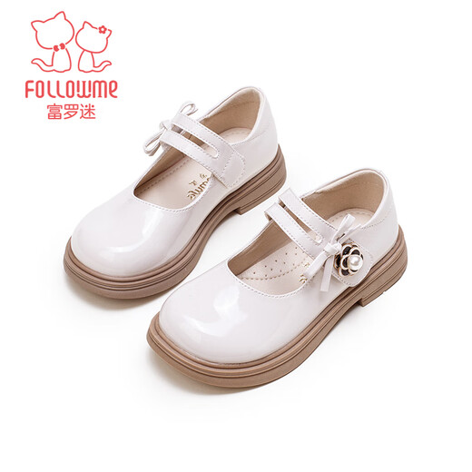 Fuluo Mi Girls' Leather Shoes Spring and Autumn Fashionable and Breathable Little Girls Princess Shoes Campus Performance Dress Shoes Off-White 35
