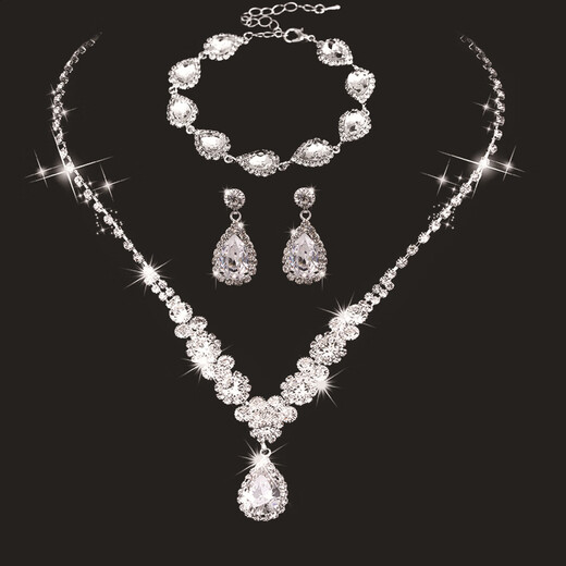 Bridal Wedding Jewelry Set Three-piece Set Brilliant Rhinestone Zircon Angel Teardrop Necklace Earrings Bracelet 838 Bracelet