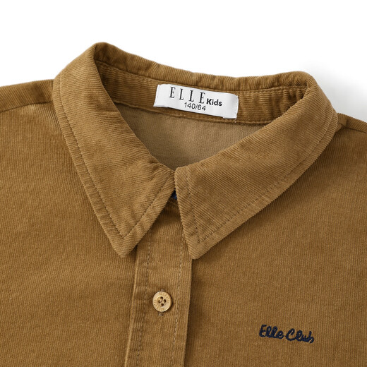 ELLE KIDS children's clothing Maillard long-sleeved shirt girls autumn and winter new corduroy embroidered retro style top khaki 130