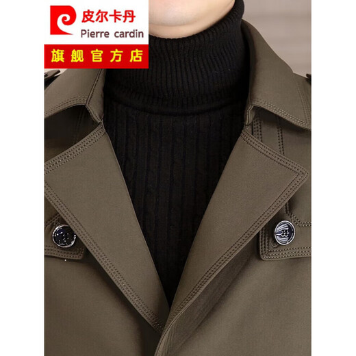 皮尔卡丹（pierre cardin）高档男装中长款休闲风衣男士外套秋冬季新款双排扣高端茄克男大衣 2158蓝色 L 175