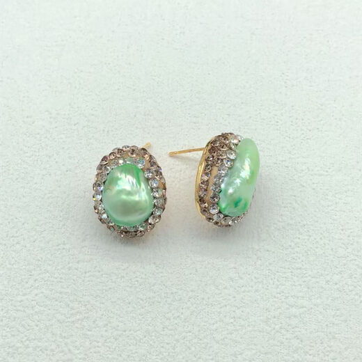 Obero WB28 Green Natural Pearl Inlaid Necklace Ring Small Earring Set Niche Fashion Versatile Women's Accessories