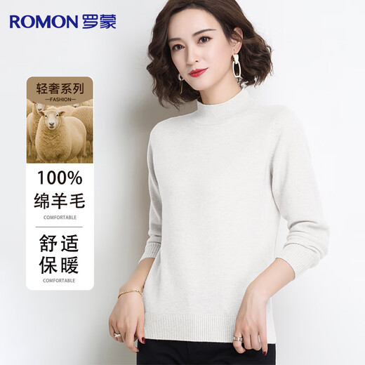 Romon 100% sheep wool basic half turtleneck woolen sweater, warm and comfortable autumn and winter base layer top for women