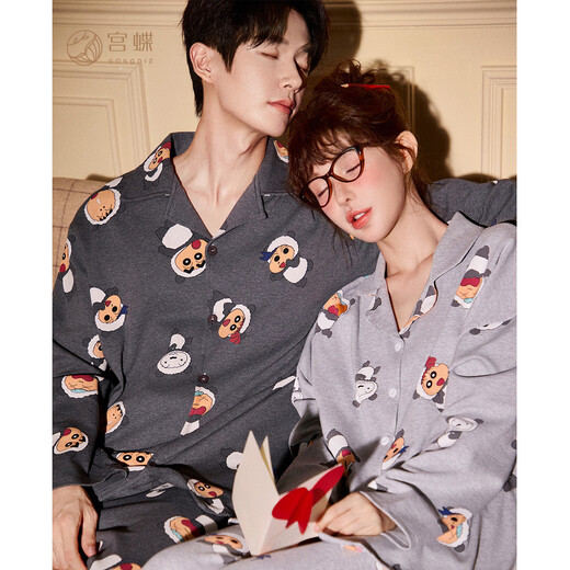 Gong Die Light and Soft Crayon Shin-chan Couple Pajamas Women's Spring and Autumn Cartoon Long Sleeve Men's Home Clothes Set