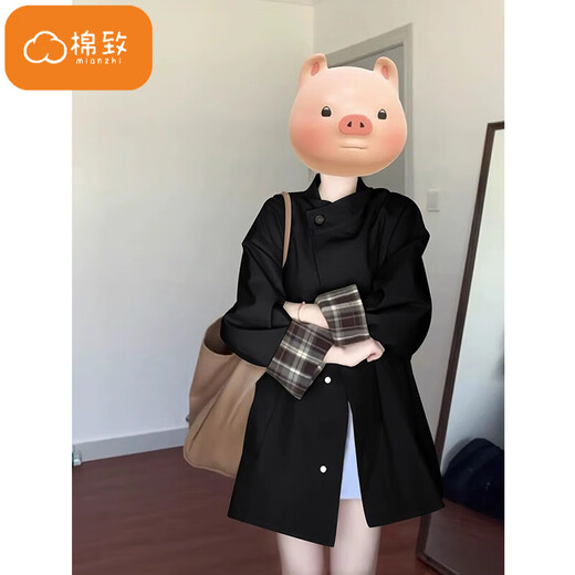 Cotton Korean style windbreaker jacket for women British style autumn and winter new fashion high-end stand-up collar short popular coat 125 khaki high quality S 80-100Jin Jin is equal to 0.5 kg