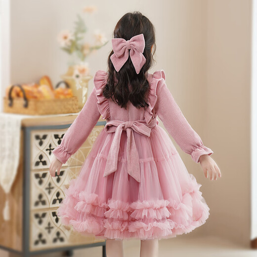 Nisha Beier girls fashionable dress autumn 2025 new children's long-sleeved dress autumn little girl pink 120