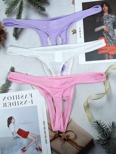 Crotchless underwear men's low-waist sexy hollow front opening thong youth summer threaded sports T-pants white S S