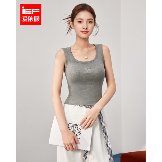 IEF/Aiyifu 2025 early autumn new style back hollow lace splicing design slim and versatile vest top gray one size